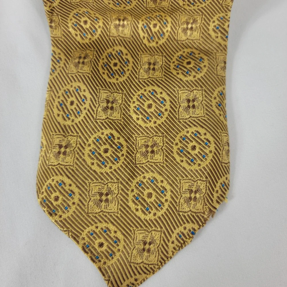 Vintage Regal Necktie Gold Blue Geometric Medallion Woven Formal Hoco Dapper